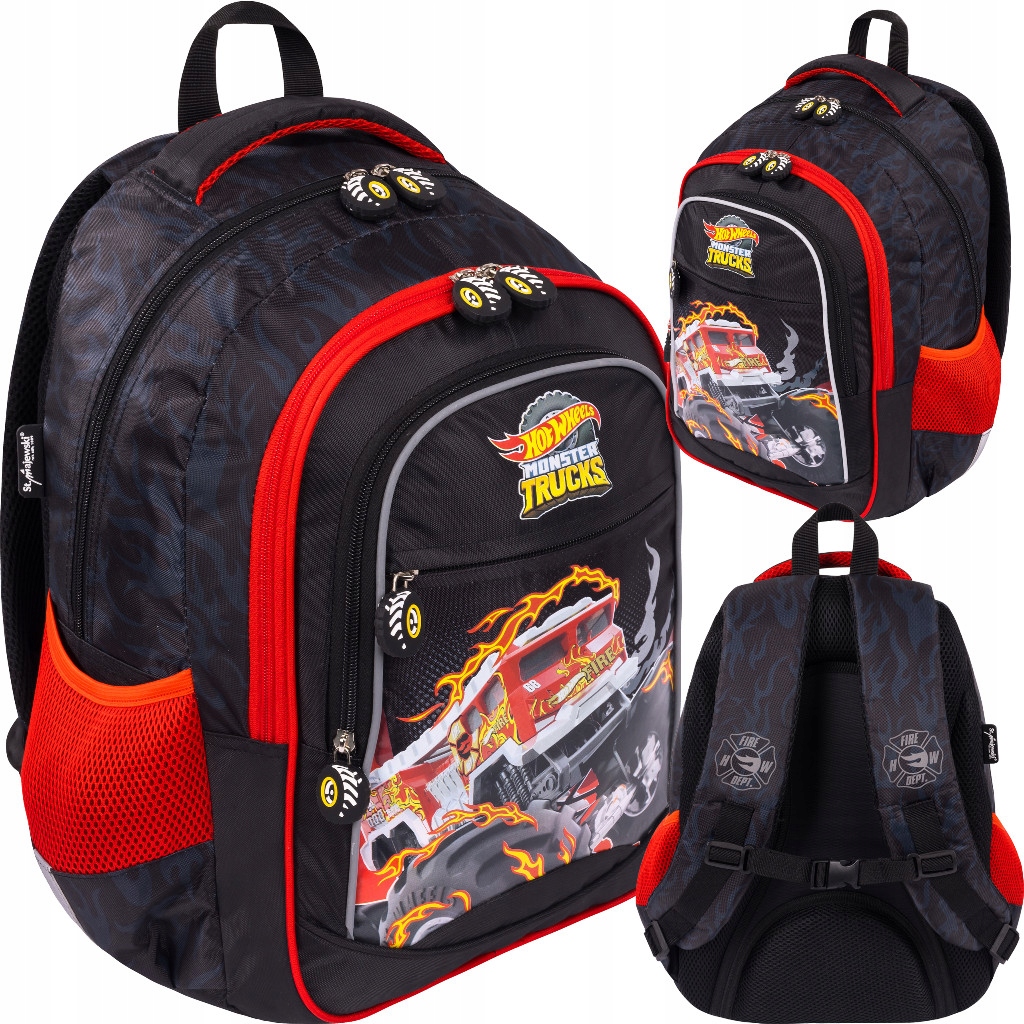 Školský batoh Hot Wheels pre chlapcov, 4-komorový, čierny